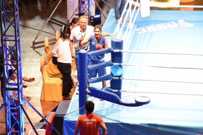 Neeraj (blue) after her victory. Neeraj