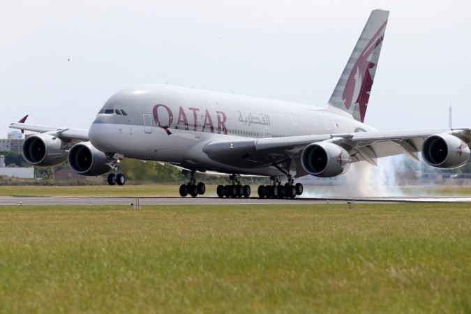 A Qatar Airways Airbus A380, the world's largest jetliner touches down at Le Bourget airport Qatar Airways
