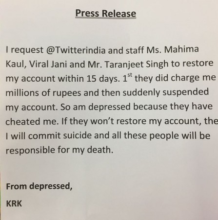 KRK's suicide note KRK suicide note