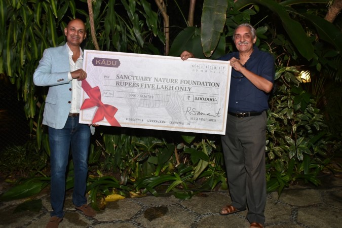 In picture: Sula Vineyards CEO Rajeev Samant hands Sanctuary Nature Foundation founder Bittu Sahgal a cheque of Rs 5 lakh for wildlife conservation at the launch of the Kadu range of wines. Rajeev Samant and Bittu Sahgal