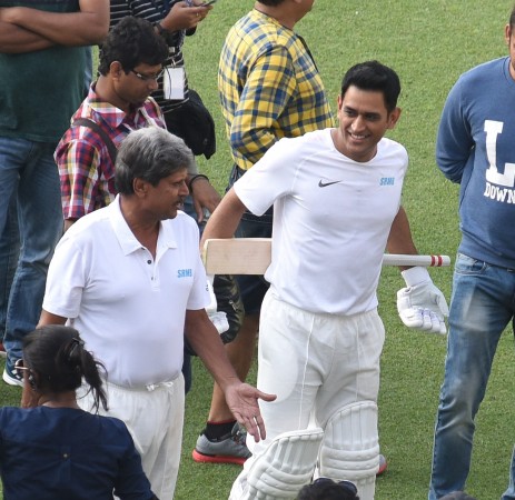 Indian cricketer MS Dhoni and legendary India cricketer Kapil Dev during a shooting at the Eden Gardens in Kolkata on Nov 9, 2017 kapil dev, ms dhoni
