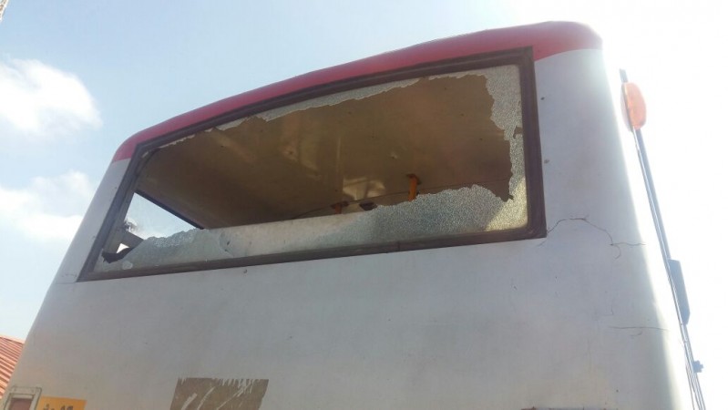 One KSRTC bus damaged after stone pelting by protesters in Karnataka's Madikeri on Friday morning Stone pelting