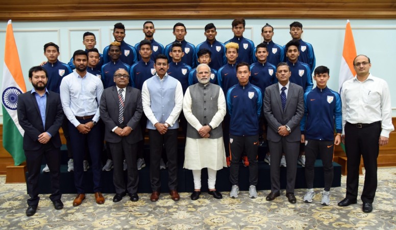 Prime Minister Narendra Modi meets India U-17 football team squad