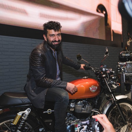 Siddhartha Lal, CEO of Royal Enfield astride Interceptor 650 at EICMA show Siddhartha Lal