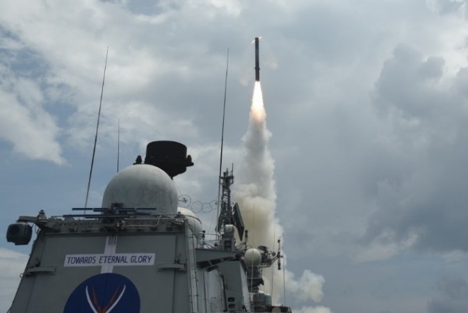 Land attack version of BrahMos supersonic cruise missile being test fired for the first time from an Indian Naval Ship, off the eastern coast, at a land target on April 21, 2017. brahmos navy
