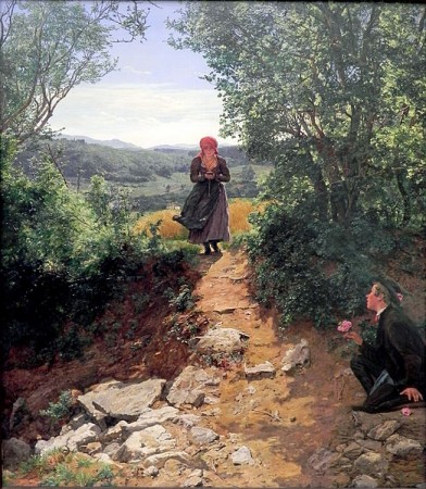 This is the painting which appears to show a 19th-century woman using a smartphone. Painting