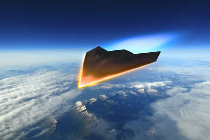 This is an artist's rendering illustrates what a hypersonic missile could look like as it travels along the edge of Earth's atmosphere. Hypersonic weapon
