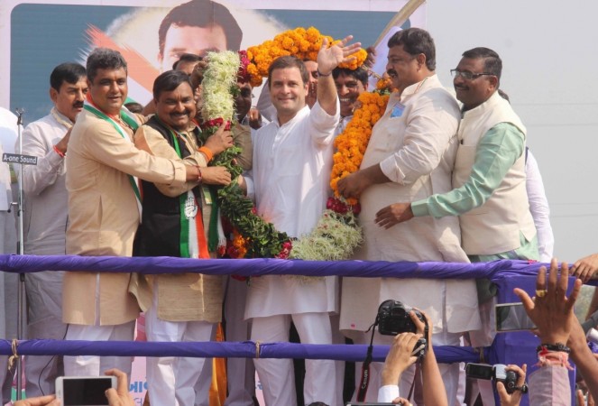 Congress Vice President Rahul Gandhi during a road show at Chandrala village in Gandhinagar on Nov 11, 2017. Rahul Gandhi Gujarat111