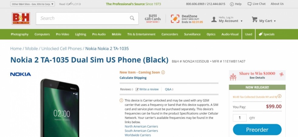 Nokia 2 pre-order service goes live in US; when will Android budget phone come to India? Nokia 2, pre-order, B&H, Amazon, Best Buy, price, specifications, HMD Global Oy