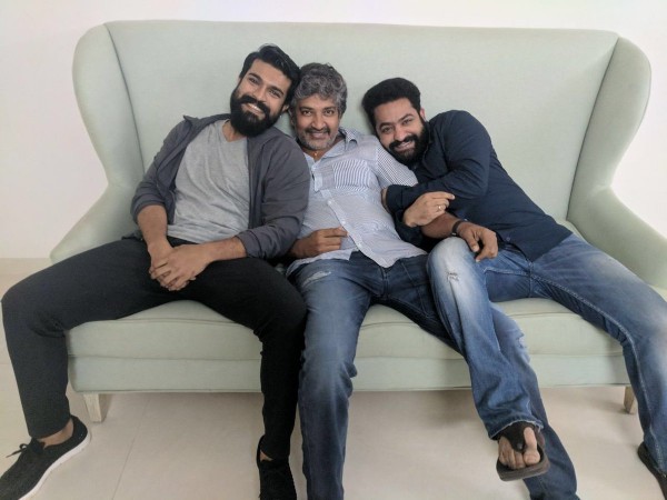 Jr NTR, SS Rajamouli and Ram Charan Jr NTR, SS Rajamouli and Ram Charan