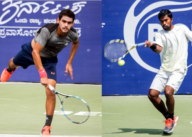 Sidharth Rawat (left) and N Vijay Sundar Prashanth in action during their final qualifying rounds of Bengaluru Open ATP Challenger event Sidharth Rawat and N Vijay Sundar Prashanth
