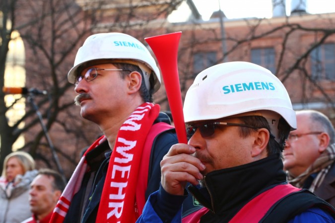 Siemens workers protest in Berlin, Germany Siemens