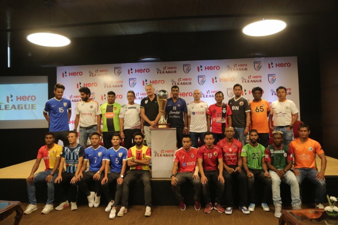 Coaches and players of all the I-League 2017-18 teams during the launch of the league in New Delhi i-league