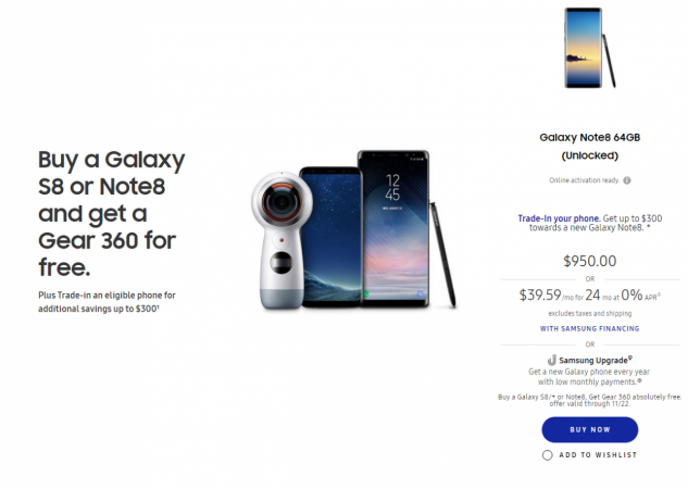 Samsung Black Friday Deals on galaxy Note 8 (screenshot) Samsung Black Friday