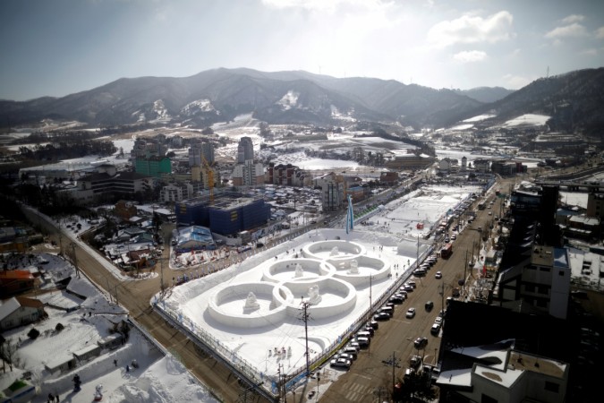 An ice sculpture of the Olympic rings is seen during the Pyeongchang Winter Festival, near the venue for the opening and closing ceremony of the PyeongChang 2018 Winter Olympic Games in Pyeongchang South Korea 2018 Winter Olympics
