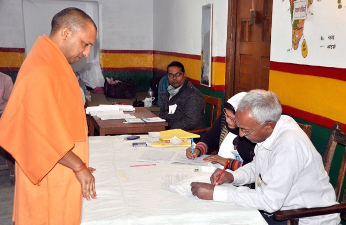 Uttar Pradesh (UP) Chief Minister Yogi Adityanath at polling booth, as first phase of UP Municipal Elections initiated on Wednesday, November 22. Yogi UP Civic polls