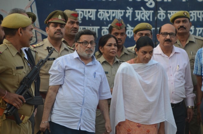 Dentist couple Rajesh and Nupur Talwar walk out of Dasna jail in Ghaziabad after Allahabad High Court acquitted them of the murder of their 14-year-old daughter Aarushi and domestic help Hemraj; on Oct 16, 2017 Rajesh Nupur Talwar -arushi
