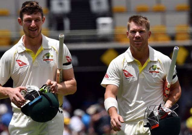 Cameron Bancroft (L) and David Warner remained unbeaten as Australia chased down 170 in the final innings Ashes 1st Test