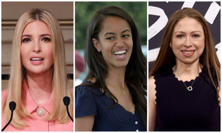 (L to R) Ivanka Trump, Malia Obama and Chelsea Clinton. malia
