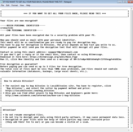 The Scarab ransomware note. Scarab ransomware note