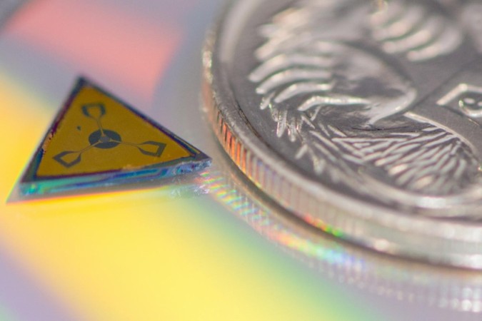 A prototype of the microwave circulator, next to an Australian five cent piece. Quantum computing