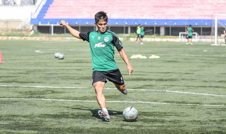 Sunil Chhetri scored a hat-trick against FC Pune City in the semi-final second leg. sunil chhetri