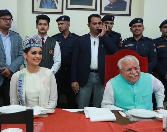 Manushi Chillar with Haryana CM. Manushi Chillar