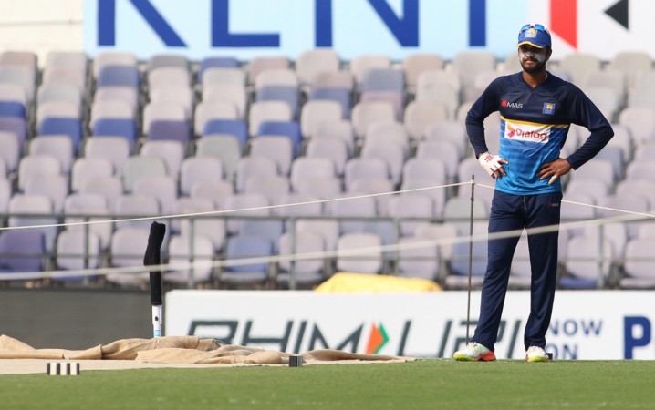 Sri Lanka captain Dinesh Chandimal inspects the pitch in Nagpur before the second Test, on November 23. Dinesh Chandimal