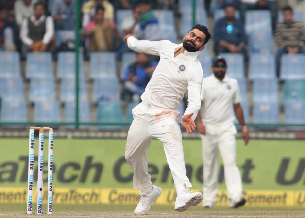 Virat Kohli bowls on the fifth and final day of the third Test against Sri Lanka in Delhi on Wednesday (December 6). Virat Kohli