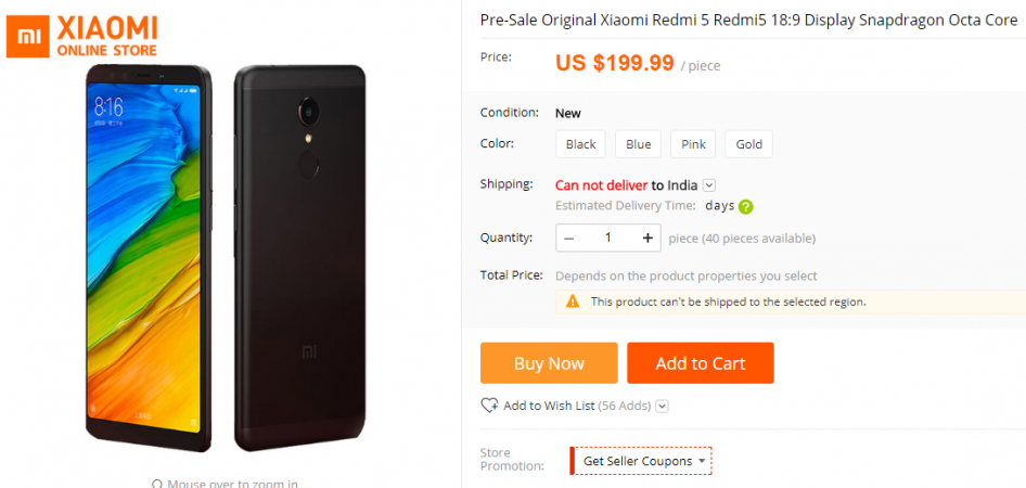 Xiaomi Redmi 5 on AliExpress Xiaomi Redmi 5 on AliExpress