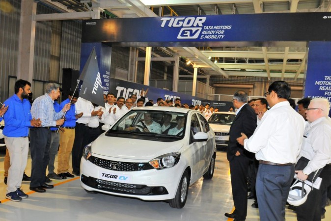 Tata Tigor EV coming out of production lines at Sanand plant Tata Tigor EV