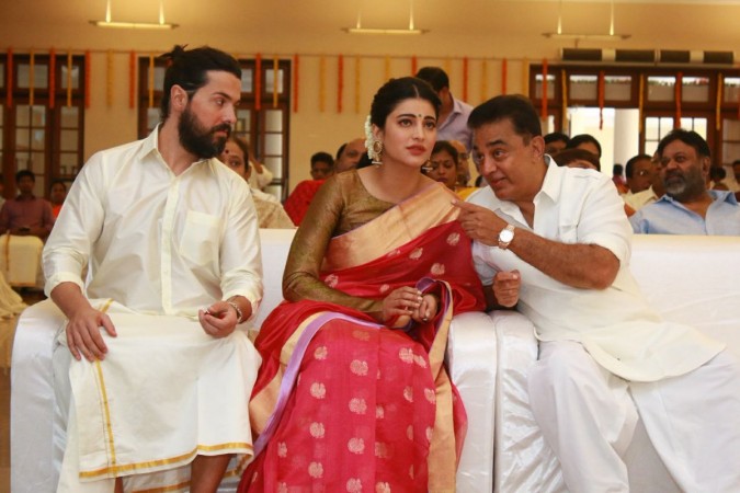 Shruti Haasan with her father Kamal Haasan (to her left) and her beau Michael Corsale (to her right). Michael Corsale with his rumoured girlfriend Shruti Haasan and her father Kamal Haasan