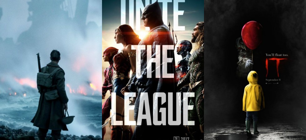 L-R: Dunkirk, Justice League and It. Justice League, Dunkirk, It