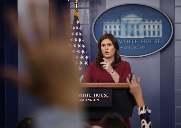 White House press secretary Sarah Huckabee Sanders answers a question during a press conference at the White House. Sarah Huckabee Sanders