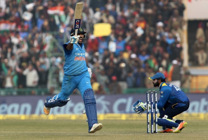 Rohit Sharma celebrates his double century against Sri Lanka in Mohali on Wednesday (December 13). Rohit Sharma