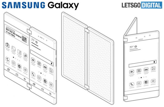 The two screens are connected by means of hinges at the top and bottom, allowing the phone to be flipped open or closed like a flip wallet Samsung Galaxy Gaming device