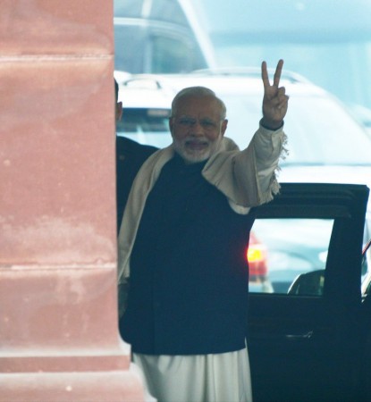 In picture: Prime Minister Narendra Modi flashes the Prime Minister Narendra Modi
