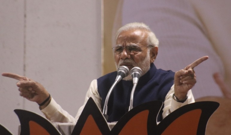 Prime Minister and BJP leader Narendra Modi addresses party workers in New Delhi on Dec 17, 2017. Modi11111111111