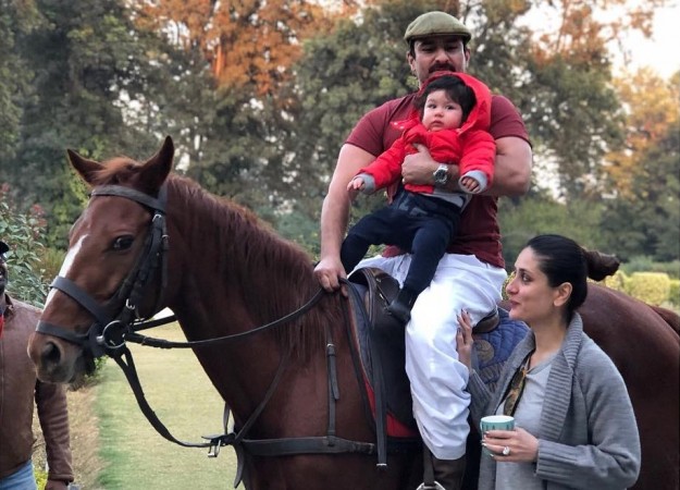 Taimur Ali Khan Pataudi with papa Saif Ali Khan and mommy Kareena Kapoor Khan at Pataudi Palace in Haryana. Saif and Kareena son taimur