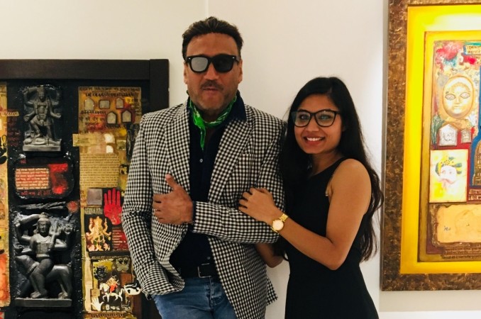 Actor Jackie Shroff strikes a pose with artist Jassi Sandhu at her recently help exhibition in Colaba Jackie Shroff