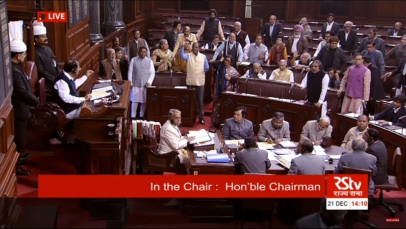 Congress leaders protesting at the Rajya Sabha on Thursday Rajya Sabha
