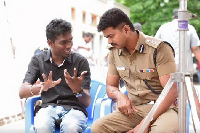 Atlee with Vijay on the sets of Theri. Atlee with Vijay