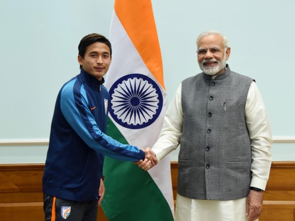 Representational: Indian football youth star Nongdamba Naorem with Prime Minister Narendra Modi nongdamba naorem, pm modi