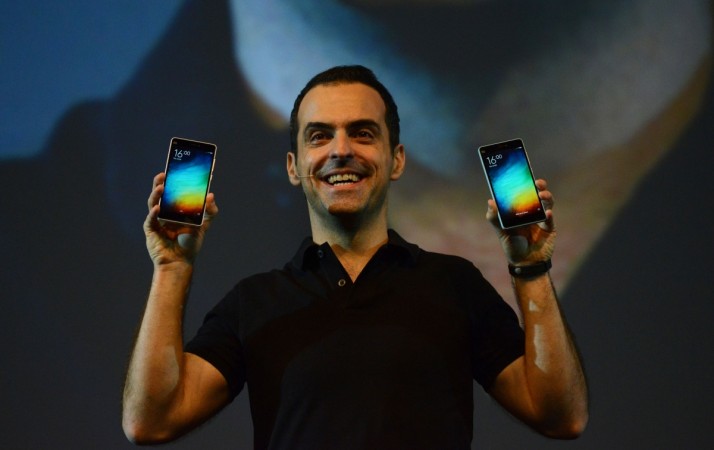 Vice President of Xiaomi Global, Hugo Barra gestures during the launch of Xiaomi's Mi4i smart phone in New Delhi on April 23, 2015. INDIA-ECONOMY-SMARTPHONE