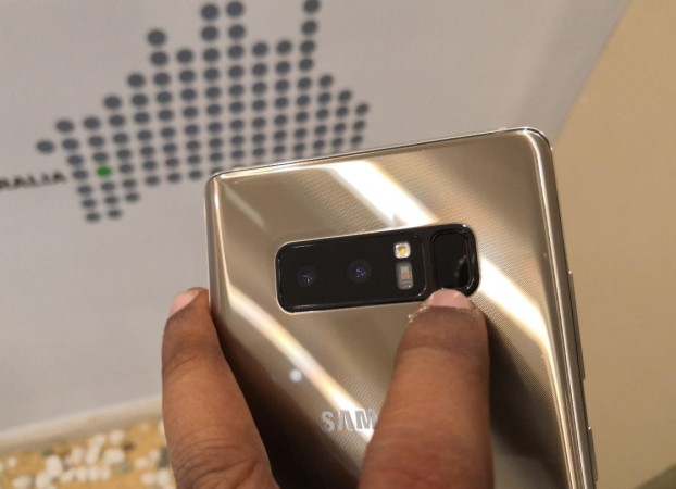 Samsung Galaxy Note8 features primary dual-camera and fingerprint sensor with LED flash and sensors in between them Samsung, Galaxy Note8, review, camera, design, display, performance, battery