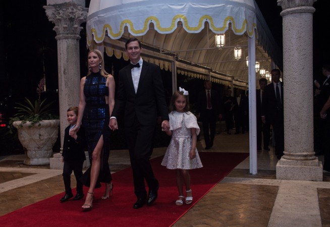 Ivanka Trump, her husband Jared Kushner and their children Arabella and Joseph arrive at a new year's party at US president Donald Trump's Mar-a-Lago resort in Palm Beach, Florida, on December 31, 2017. ivanka trump