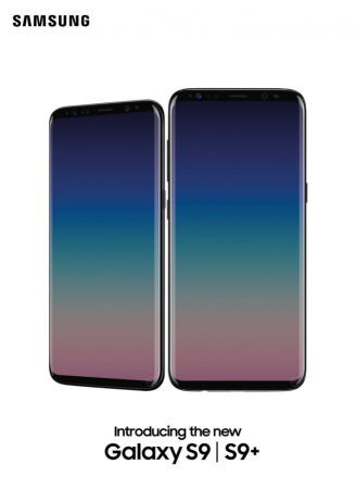 The first leaked image shows the Samsung Galaxy S9 on the left and the bigger Galaxy S9 on the right. Samsung Galaxy S9 leaked renders