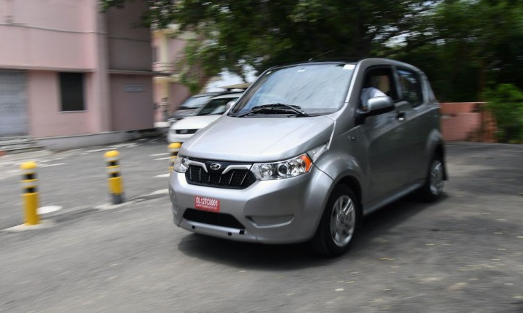 Mahindra's electric car 'e2o Plus' in New Delhi on July 21, 2017 Mahindra e2o Plus electric car