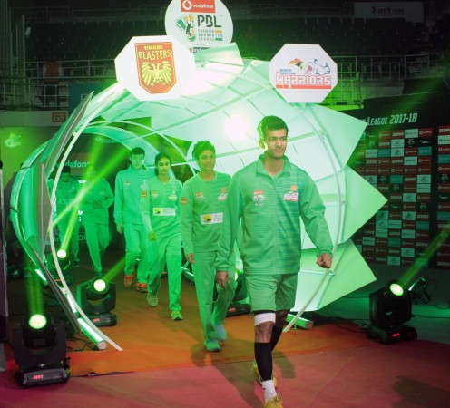 Ajay Jayaram leading his team onto the court at Jawaharlal Nehru Indoor Stadium in Chennai on Friday, January 5 AjayJayaram