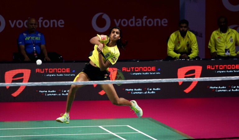 PV Sindhu in action against Bengaluru Blasters in Chennai PV Sindhu